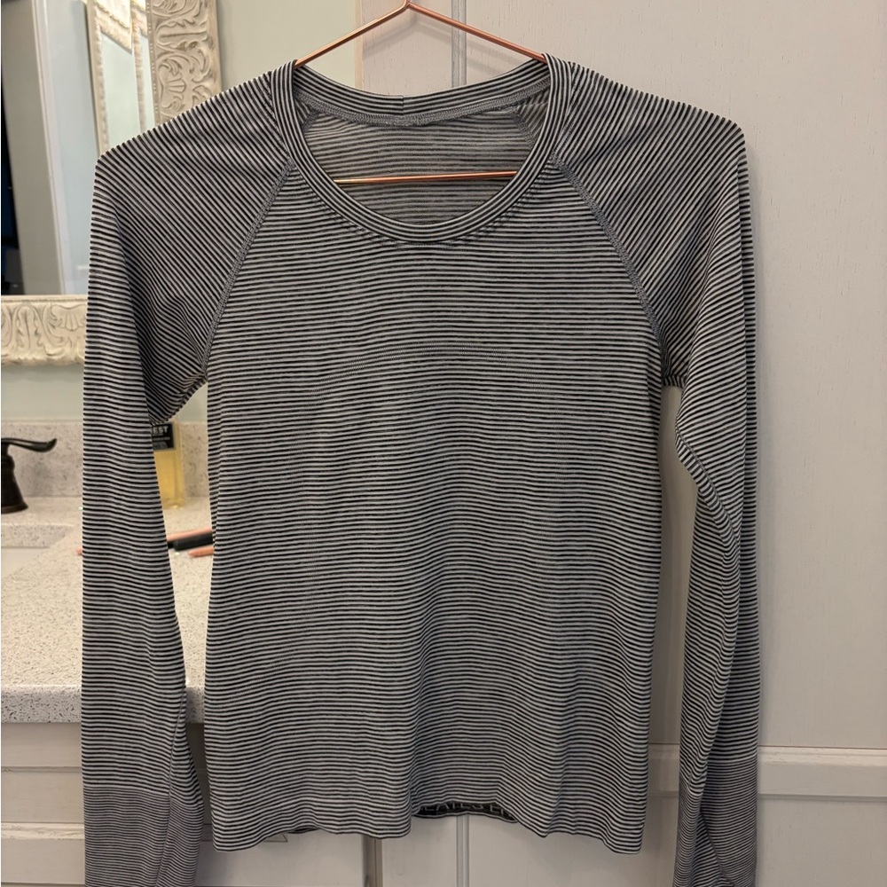 lululemon athletica Black and White Striped Long Sleeve Tee